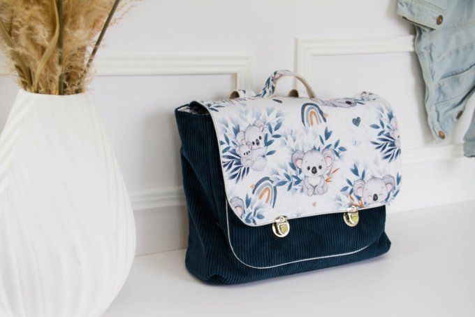 Cartable Koala bleu velours petrole