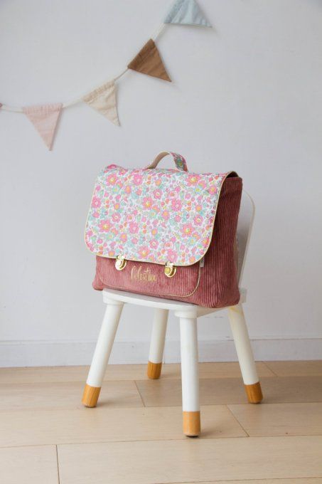 Cartable liberty Mia velours rose