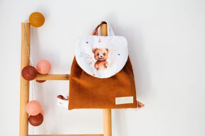 Sac cartable ours velours marron