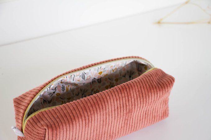 Trousse d'école Blandine velours côtelé rose Taille "petite"